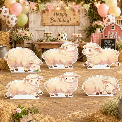Sleep Cute 6 Pcs Sheep Cardboard Cutouts for Farm Party Decor