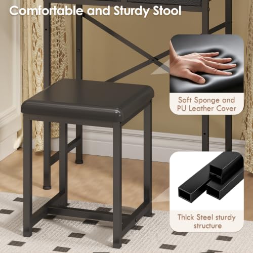 Black Vanity Desk with Mirror & Chair - 19.7in Mini Dressing Table Set for Kids & Teens (Variation: Black)