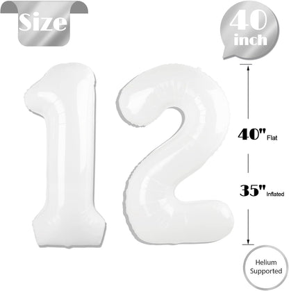Number 12 Balloon by Party Essentials - 40 Inch White Birthday Decoration for 12th Birthday Celebration