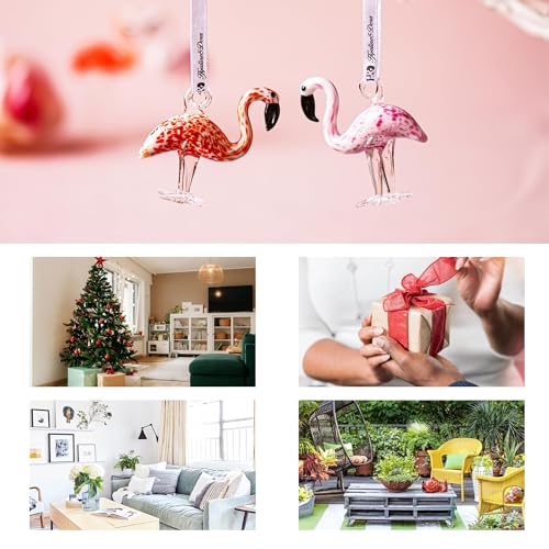 Set of 2 Hand Blown Glass Flamingo Ornaments for Holiday Tree Decor