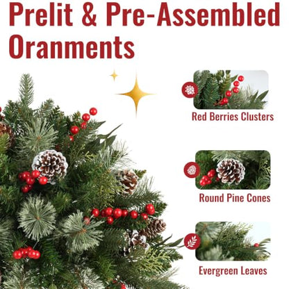 2ft 3in Christmas Urn Filler Set with Lights - Mixed Greenery & Berries