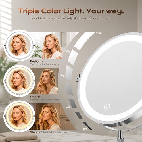 Dienmern 1X/30X Makeup Mirror with Lights - Chrome, 9-Inch Vanity Mirror
