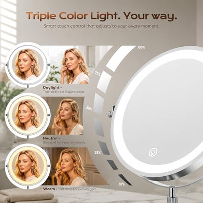 Dienmern 1X/30X Makeup Mirror with Lights - Chrome, 9-Inch Vanity Mirror