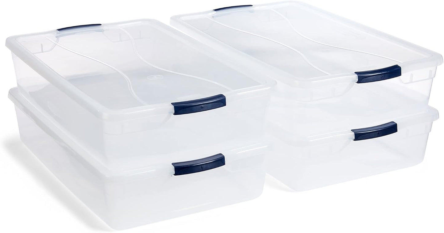 Rubbermaid Cleverstore 42 Quart Clear Stackable Storage Bins with Lids - 4 Pack for Garage & Closet