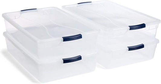 Rubbermaid Cleverstore 42 Quart Clear Stackable Storage Bins with Lids - 4 Pack for Garage & Closet