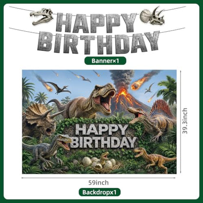 Dinosaur Party Decorations Serve 24 - Birthday Party Supplies Including Plates, Balloons & Banner