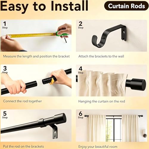 Heavy Duty Adjustable Curtain Rod for Windows 32-150 Inches Black - Modern Design
