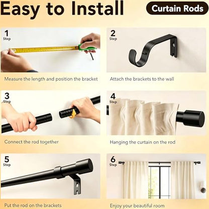 Heavy Duty Adjustable Curtain Rod for Windows 32-150 Inches Black - Modern Design