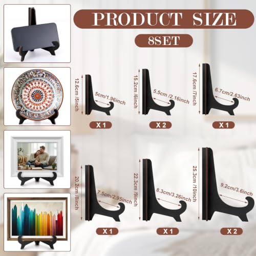 Black Wooden Plate Display Stands 8 Pack for 5-10 Inch Holders