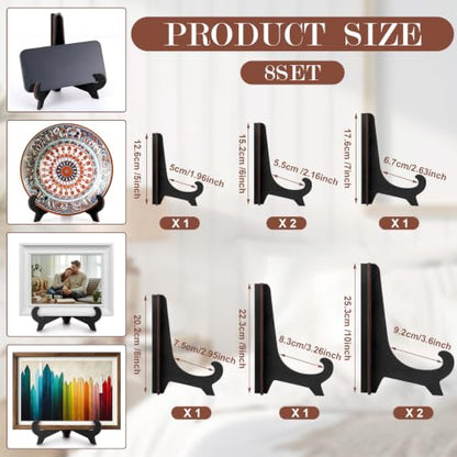 Black Wooden Plate Display Stands 8 Pack for 5-10 Inch Holders