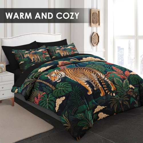 Jungle Tiger King Size Comforter Set - Tropical Bedding with Pillows & Sheets