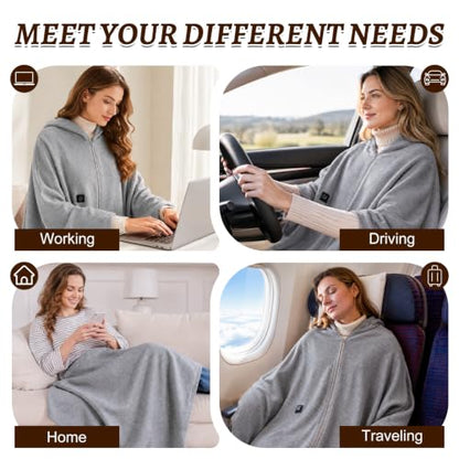 Grey USB Heated Shawl Wrap - Portable Wearable Blanket for Women, 71x24 Inches
