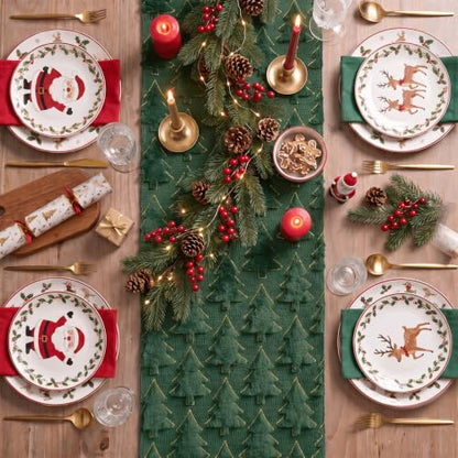13 x 108 Inch Green Plush Faux Fur Christmas Table Runner with Embroidered Edges