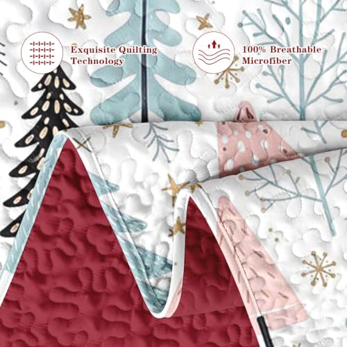 Queen Christmas Quilt Set with Tree Forest Pattern - 3 Piece Bedspread and Shams