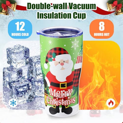 10 Sets Christmas Insulated Stainless Steel Tumblers with Lids & Straws - Deer Design