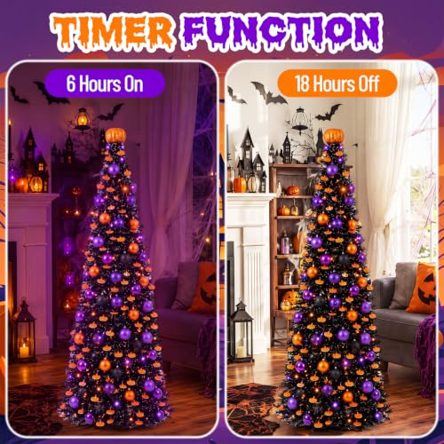 Halloween Pop-up Black Wire Tree with Pumpkin Top, 5ft Tinsel Tree with Lights & Ornaments - Variation of THIS listing