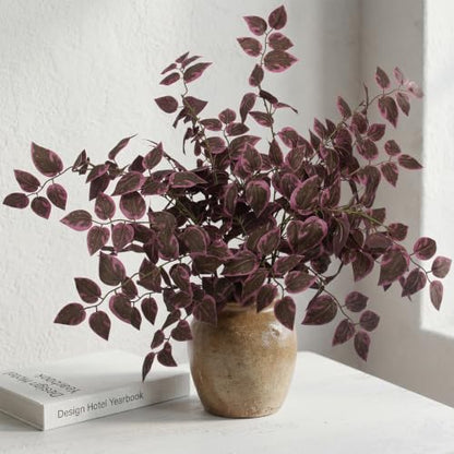 Burgundy Fall Artificial Eucalyptus Stems - 6 Pack, 35 Inch Faux Decor