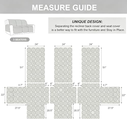 Brown Waterproof 3-Seater Recliner Couch Cover, Reversible Sofa Protector with Pockets