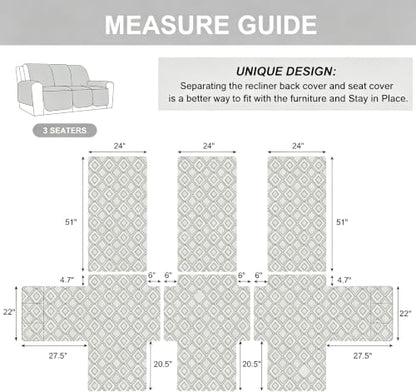Brown Waterproof 3-Seater Recliner Couch Cover, Reversible Sofa Protector with Pockets