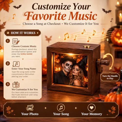 Custom Photo Flip Box with Wooden Frame, LED Light & Music - Personalized Keepsake