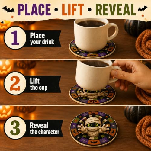 Halloween Coasters Set of 4 - Spooky Drink Table Decor for Parties