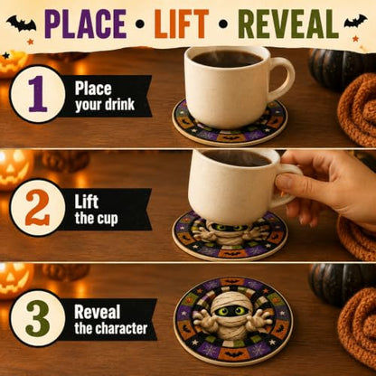 Halloween Coasters Set of 4 - Spooky Drink Table Decor for Parties