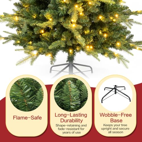 6 Ft Prelit Slim Christmas Tree - Aspen Fir, Blue Spruce, Warm White LED Lights