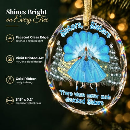 Gossby Sister Keepsake Ornament - Round Crystal Glass, Multi Color, 3.1 Inch