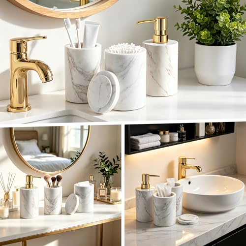 White Marble Bathroom Accessories Set - 3 Pieces for Home Decor
