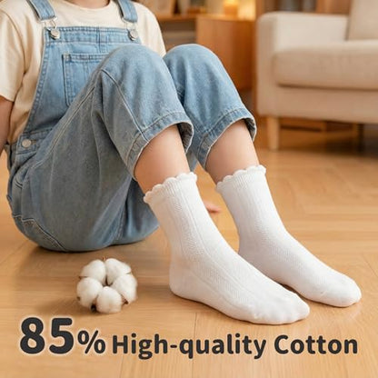 Girls Socks Cotton Ruffle Crew Ankle Socks for School Size 2-14 Years - Mix 6-8 Years