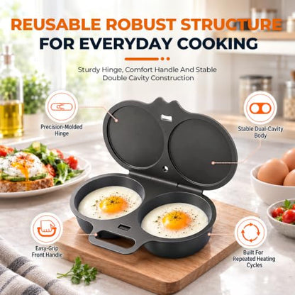 Microwave Egg Poacher Set for 2 Eggs with Lid & Handle - Quick Oil-Free Cooking