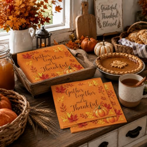 50 Pack Thanksgiving Paper Napkins - Fall Harvest Design for Autumn Celebrations