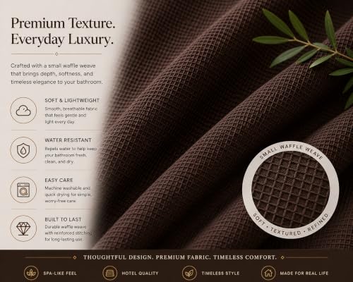 Brown Hotel Style Waffle Weave Shower Curtain - Textured Fabric, Water Resistant, 72x70 Inch, Machine Washable