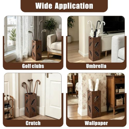 Vintage Wooden Umbrella Stand for Entryway with Butterfly Pattern - Freestanding Holder