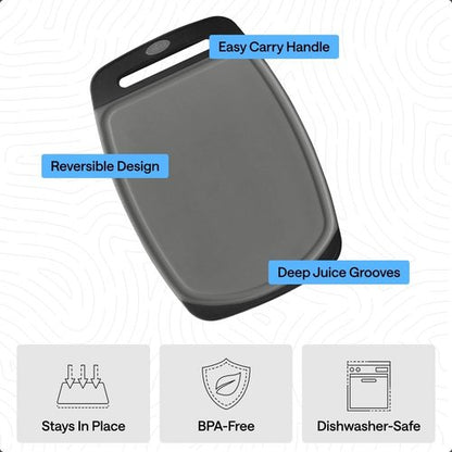 Gorilla Grip BPA-Free Reversible Cutting Board Set - Nonporous, Juice Grooves, Slip Resistant | 3 Durable Boards in Gray & Black