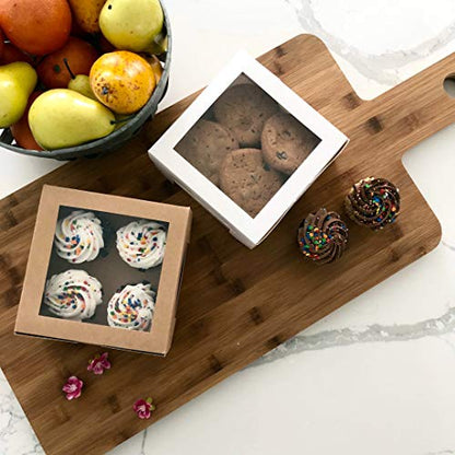 Essos Cupcake Boxes for 4 Kraft with Clear Display Window [20 pieces] Cupcakes Container or Packaging Box Kit for Chocolate Truffles Cake Pops Desserts Mini Cookies Pies or Muffins