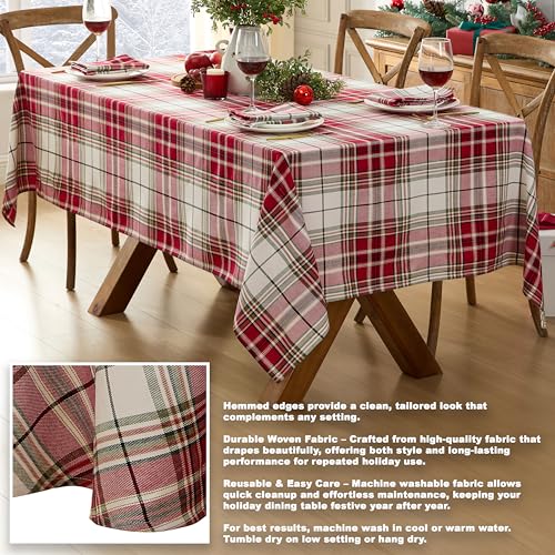 Newbridge Sully Red Plaid Christmas Tablecloth 52x52 Inch Square