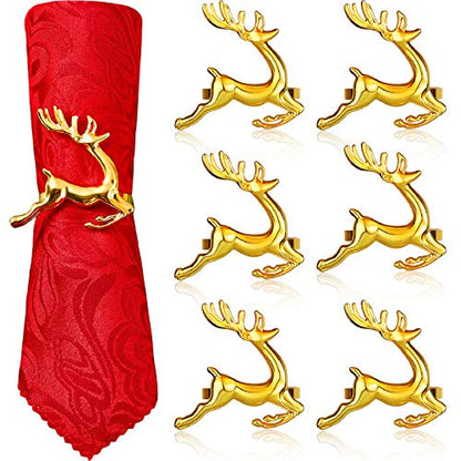 Willbond Gold Reindeer Napkin Rings - Set of 6 Christmas Table Decor