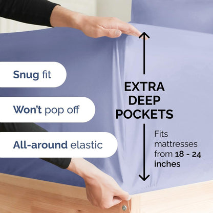 Skiennix Extra Deep King Sheet Set - 6 Piece Breathable Cooling Bedding - Soft Wrinkle-Free Lavender