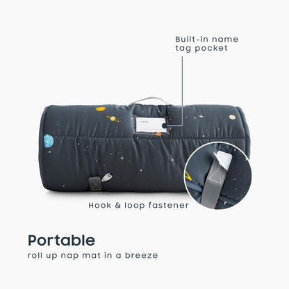 Wake In Cloud - Toddler Nap Mat with Pillow & Blanket | 100% Cotton, Galaxy Space Design for Kids 3+