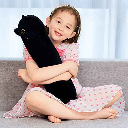 Black Cat Plush Toy Soft Long Cat Pillow Plushies Doll Stuffed Animal Plush Body Pillow Black Sesame Meowchi Sofa Throw Pillow Decoration Gift for Kids Girl, 50cm/19.7inch