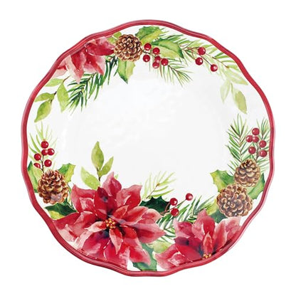Poinsettias Melamine Dinner Plate Set - Christmas Flower-Shaped Plates, 11 Inch, Set of 6 - Red, BPA-Free, Dishwasher Safe