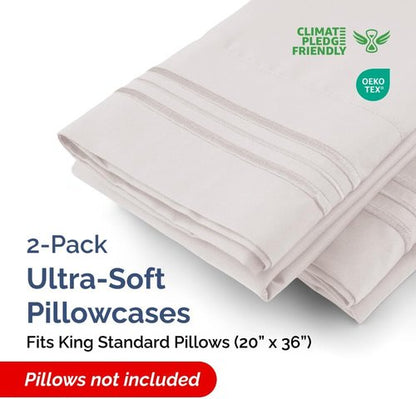 King Standard Pillow Cases - Soft Hotel Quality, Wrinkle Resistant, 2 Piece Set - Light Grey