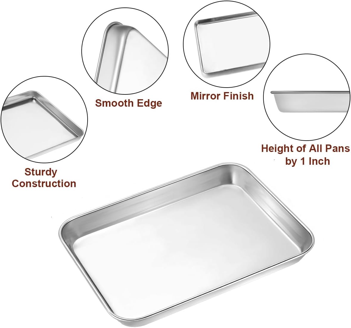 Wildone Baking Sheet Set - 12 PCS Heavy-Duty Stainless Steel Cookie & Toaster Oven Pans | Dishwasher Safe, 9 x 6.7 x 1 Inches