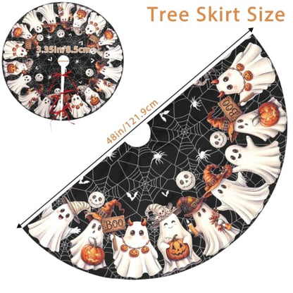 48 Inch Small Black Halloween Ghost Tree Skirt - Spooky Tree Decorations