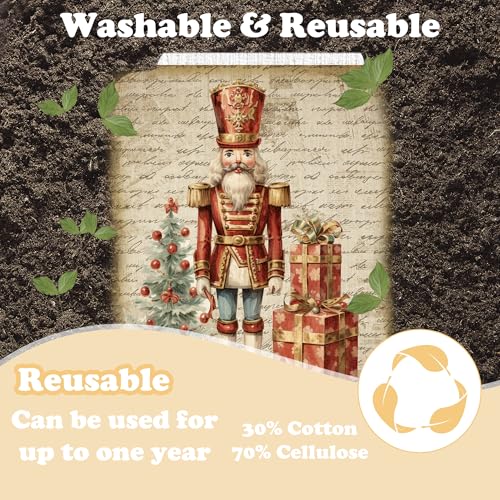 Christmas Swedish Dishcloths for Kitchen - 6 Pack, Vintage Holiday Design
