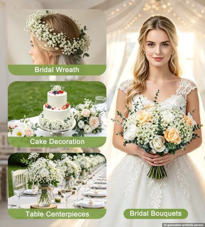 40 Pcs Artificial Baby's Breath Flowers for Wedding & Home Decor - Real Touch Faux Flowers