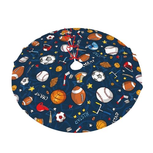 Christmas Tree Skirt 36 Inch Sport Theme Baseball Football Basketball Decor