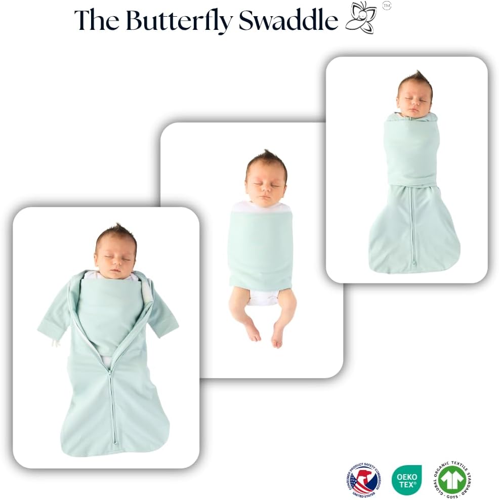Butterfly Swaddle - Organic Newborn Baby Sleep Sack & Wrap Blanket | Calming Sage Accessory for Preemies (4-7 lbs)