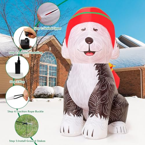 5FT Christmas Inflatables Old English Sheepdog with Gifts Yard Decor